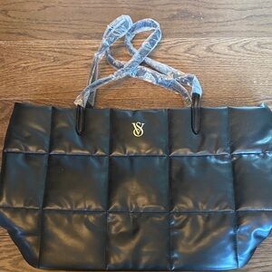 Victoria's Secret Black Quilted Tote with Gold VS Emblem